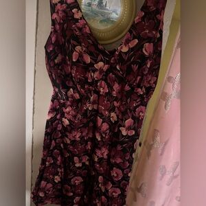 Floral Pink and Black Silk Dress